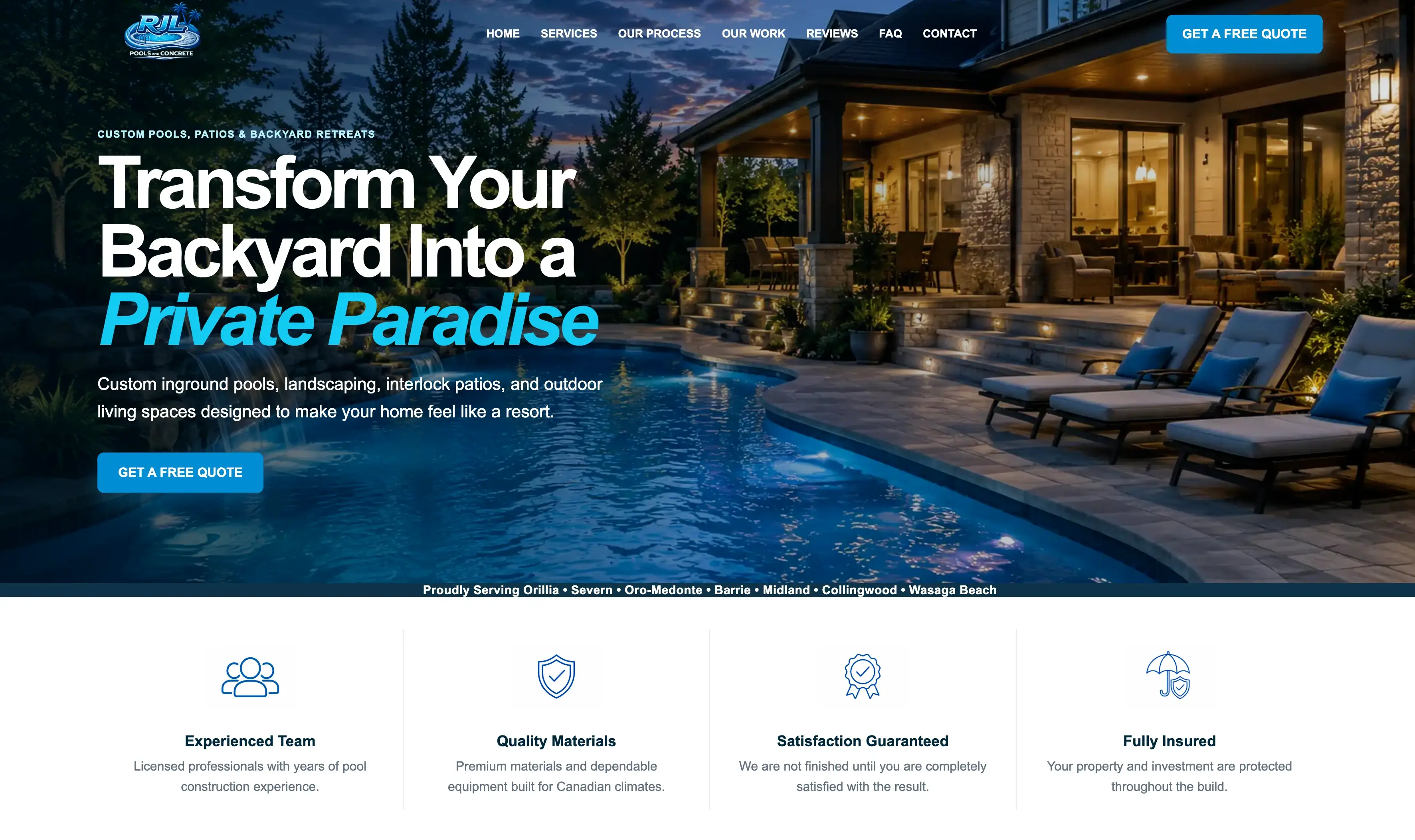 RJL Pools and Concrete website preview